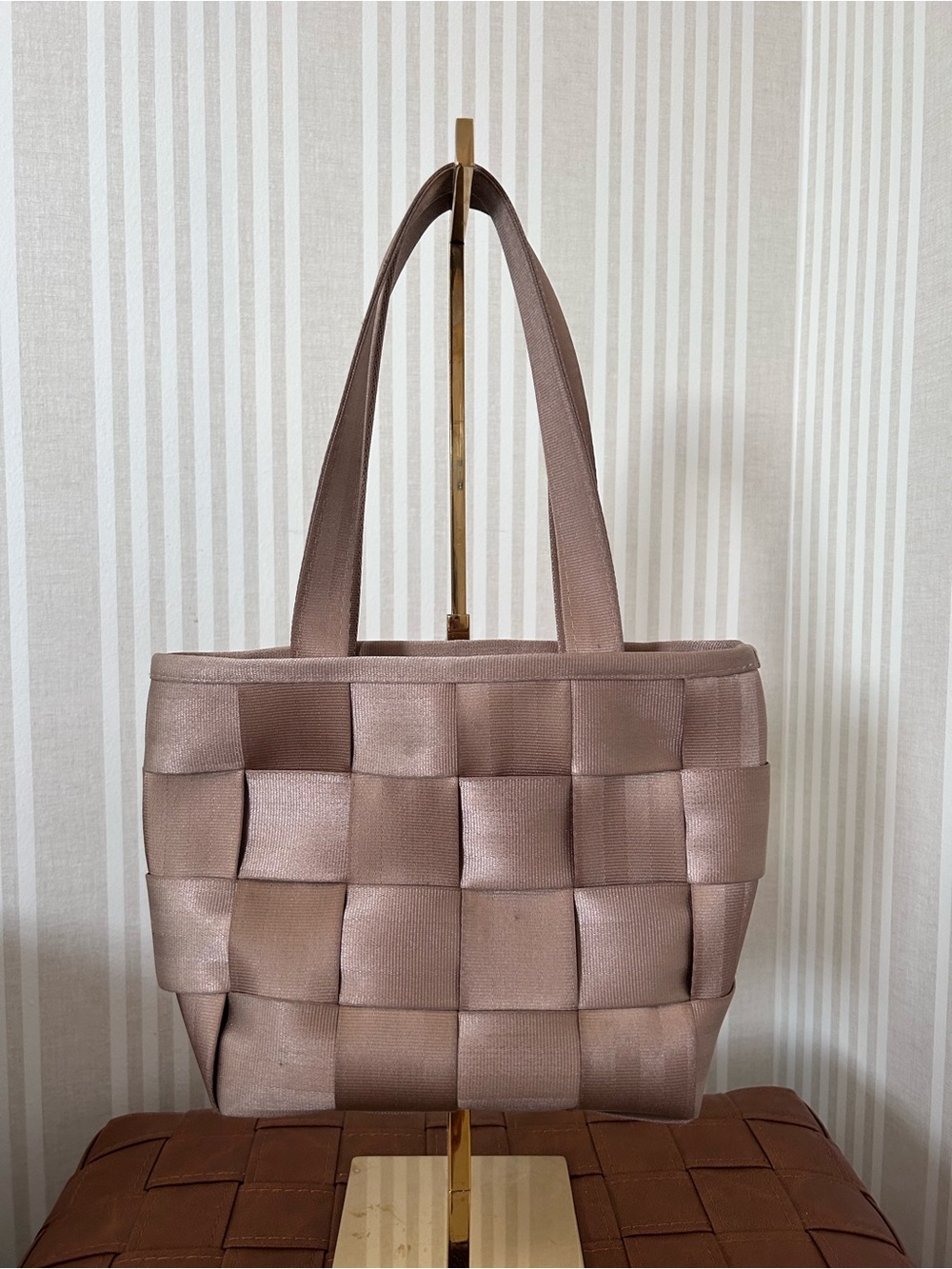 Harveys "The Original Seatbelt Bag" Small Tote Taupe Mushroom Color Woven